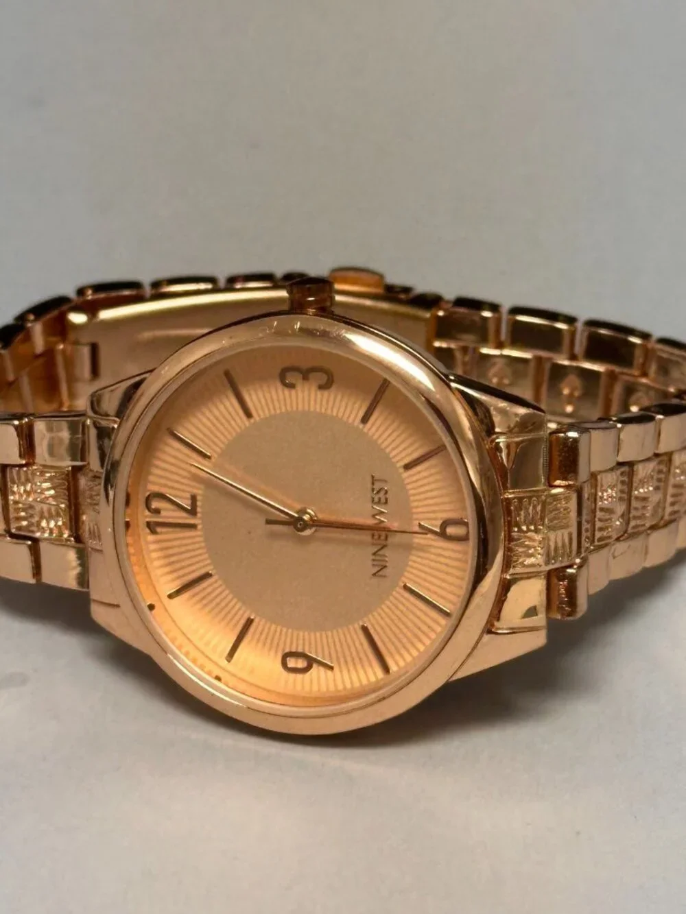Nine West Watch Women Rose Gold Tone Round Dial 34MM New Battery 7.5